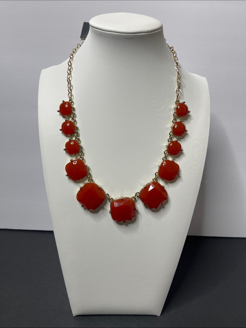 Red-Orange Statement Gem Necklace - Women Jewelry